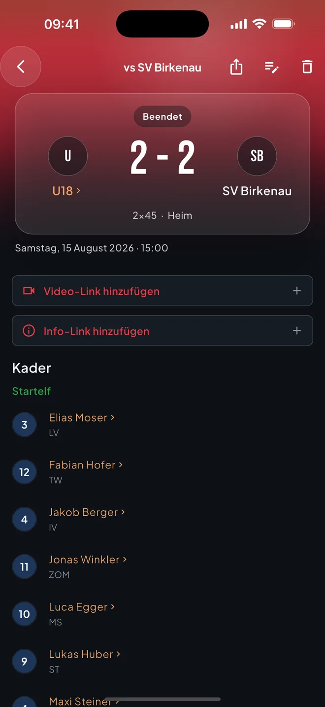 ClubForm App – Spieldetail